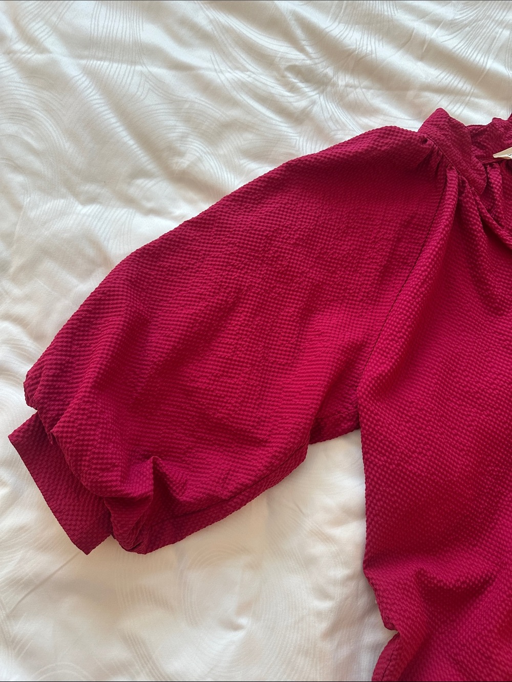 Umgee Berry Red Textured Scallop-Hem Blouse - Picture 2 of 7